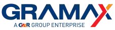 Logo of GRAMAX, featuring stylized blue text